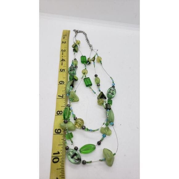 Vintage Beaded Necklace Multi2 Strand Lucite Glass Shell Jewelry RARE Green - Picture 4 of 12
